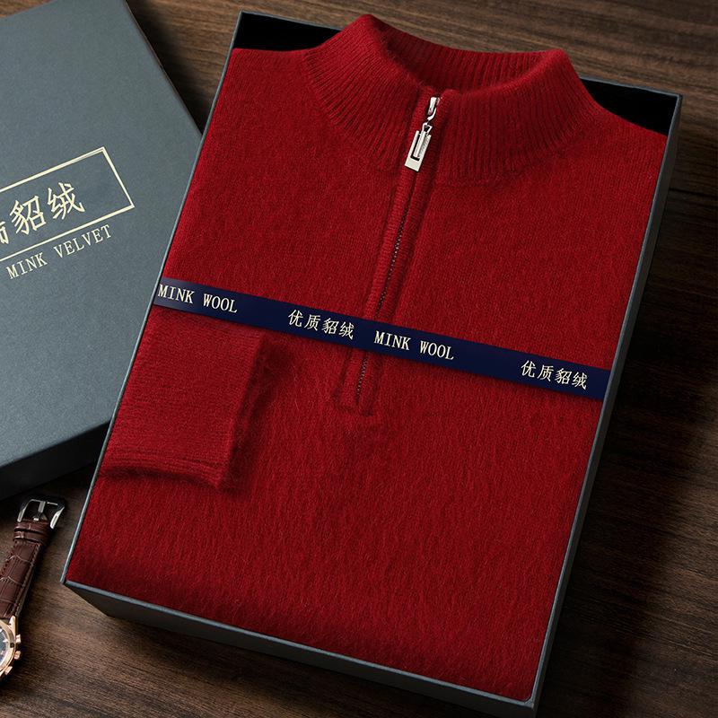 Men s Warm Mink Velvet Knit Pullover - Half-High Neck, Breathable, Autumn/Winter. Medium