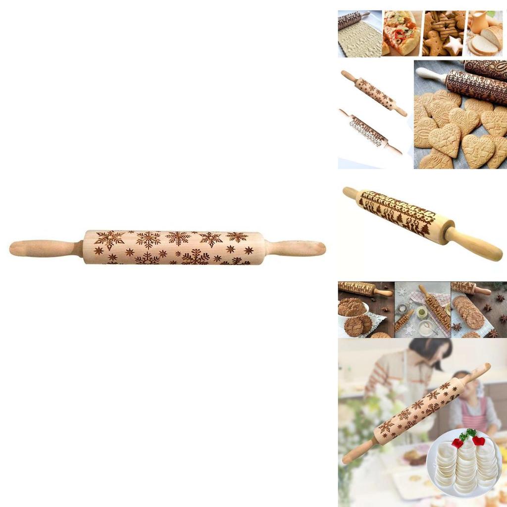 Elegantní dřevěný embosovací váleček s motivy sobů a sněhových vloček