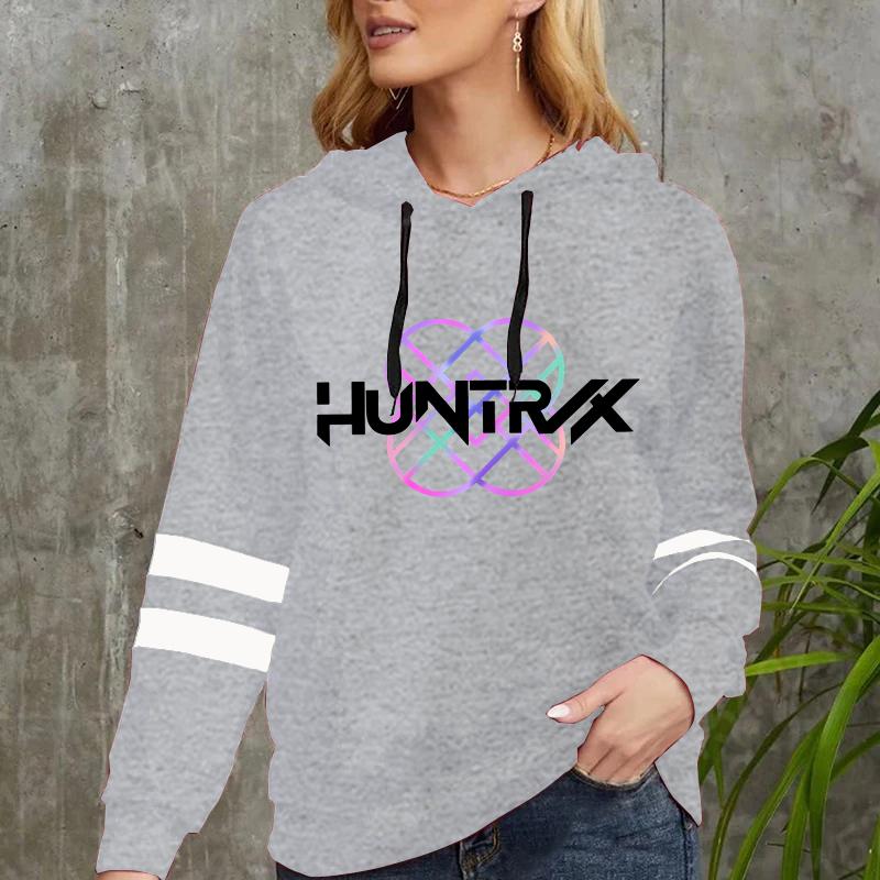 KPop Demon Hunters Printed Hoodies Loose Pullover Plus Size Autumn and Winter Long Sleeve Stripe Sports Women's Hooded Sweatshirts