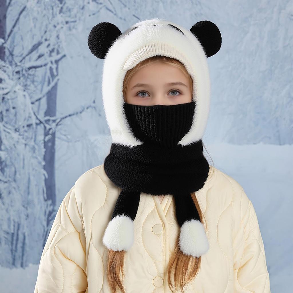 Children's Plush Warm Ear  Pullover Hat With Plush Mask And Neck