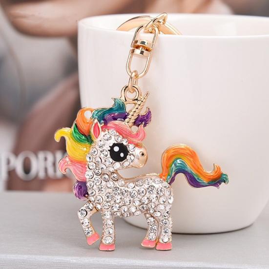 Schlüsselanhänger Anhänger Funkelnde Strasssteine Eingelegt Einhorn Form Schlüsselanhänger mit Metallschnalle Karabinerhaken Tasche Anhänger Geschenk
