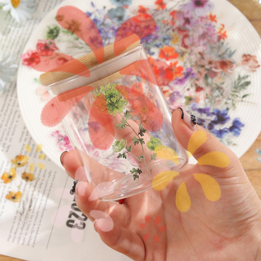 50pcs Nature Plant Sticker Transparent Floral Sticker Ink Flower Sticker for Journaling Clear Decals
