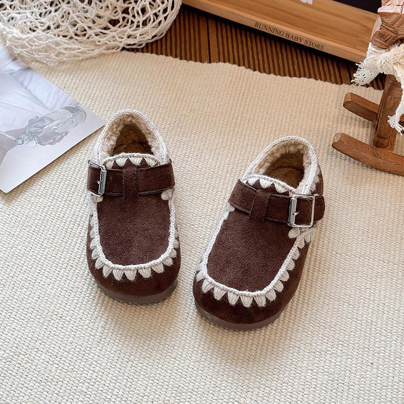 

Baby Cotton Shoes Winter Korean Style Flats Shoes for Princess Girls Braided Lace Bordered Shoes Plush Soft Sole Sneakers I10023 23 коричневый