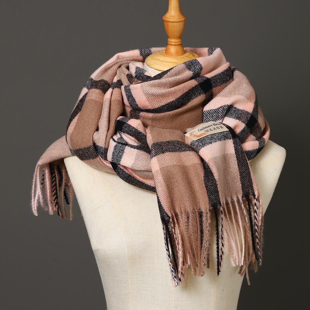 Female Blanket Foulard Bandana Autumn Men's Thick Wrap Scarves Winter Warm Cashmere Plaid Scarf Luxury Brand Fringe Large Shawls