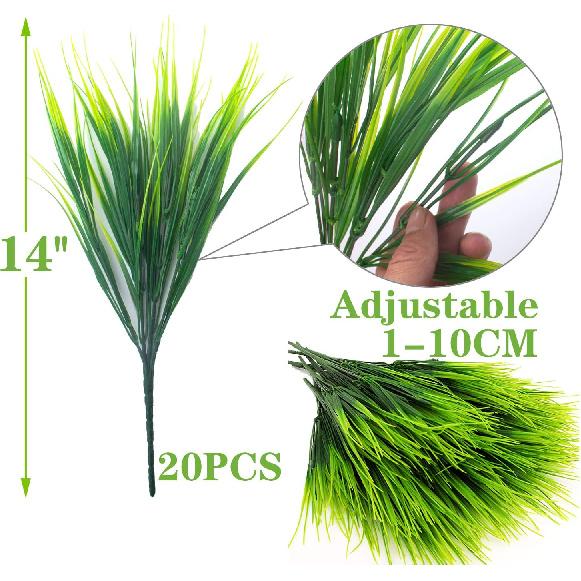 20 Bundles Artificial Outdoor Plants, Fake Wheat Grass Greenery Shrubs UV Resistant Faux Plastic Plants Garden Porch Window Box Décor (Grass)