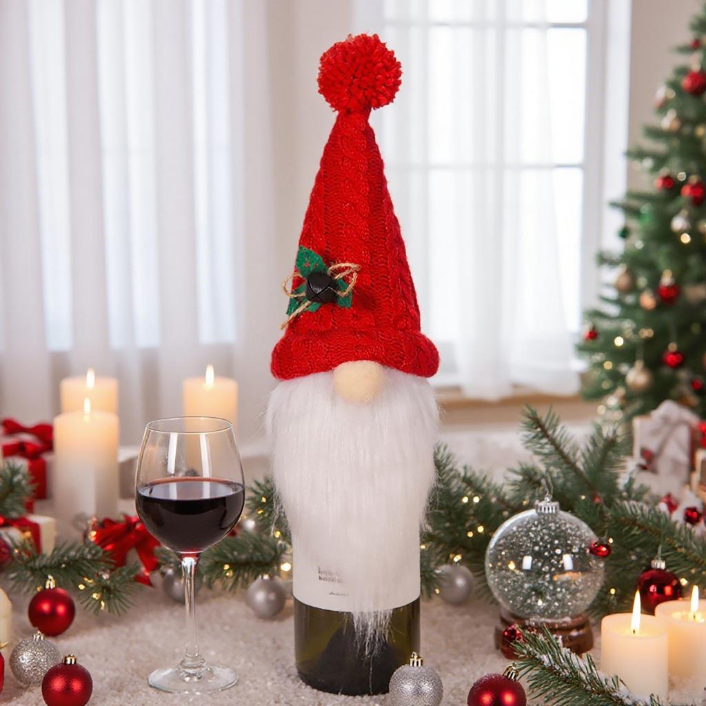 Knitted Rudolf Faceless Doll Wine Bottle Bag Cartoon Christmas Gift Wine Bottle Cover Reusable Champagne Bottle Cover Xmas Decor