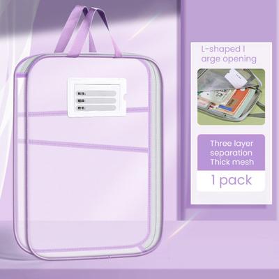 Mesh Zipper Pouch File Bag A4 Letter Size 3-Layer Transparent File Bag with Handle Document Organizer for School Travel Office
