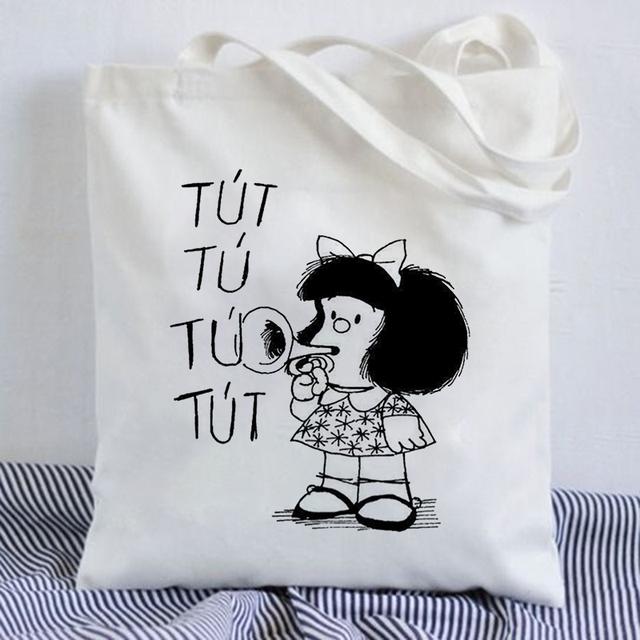 Kawaii Shopping Bag Mafalda Cute Anime Harajuku Canvas Bag Tote Bag Lady Handbag Large Capacity Shopper Bag Casual Shoulder Bag