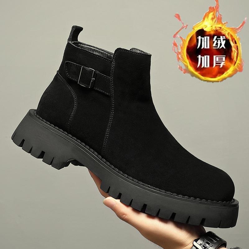 Spring and Autumn Martin Boots Men's Boots Low Top Korean British Short Chelsea Boots Leather Pointed High Top Leather Shoes Men's