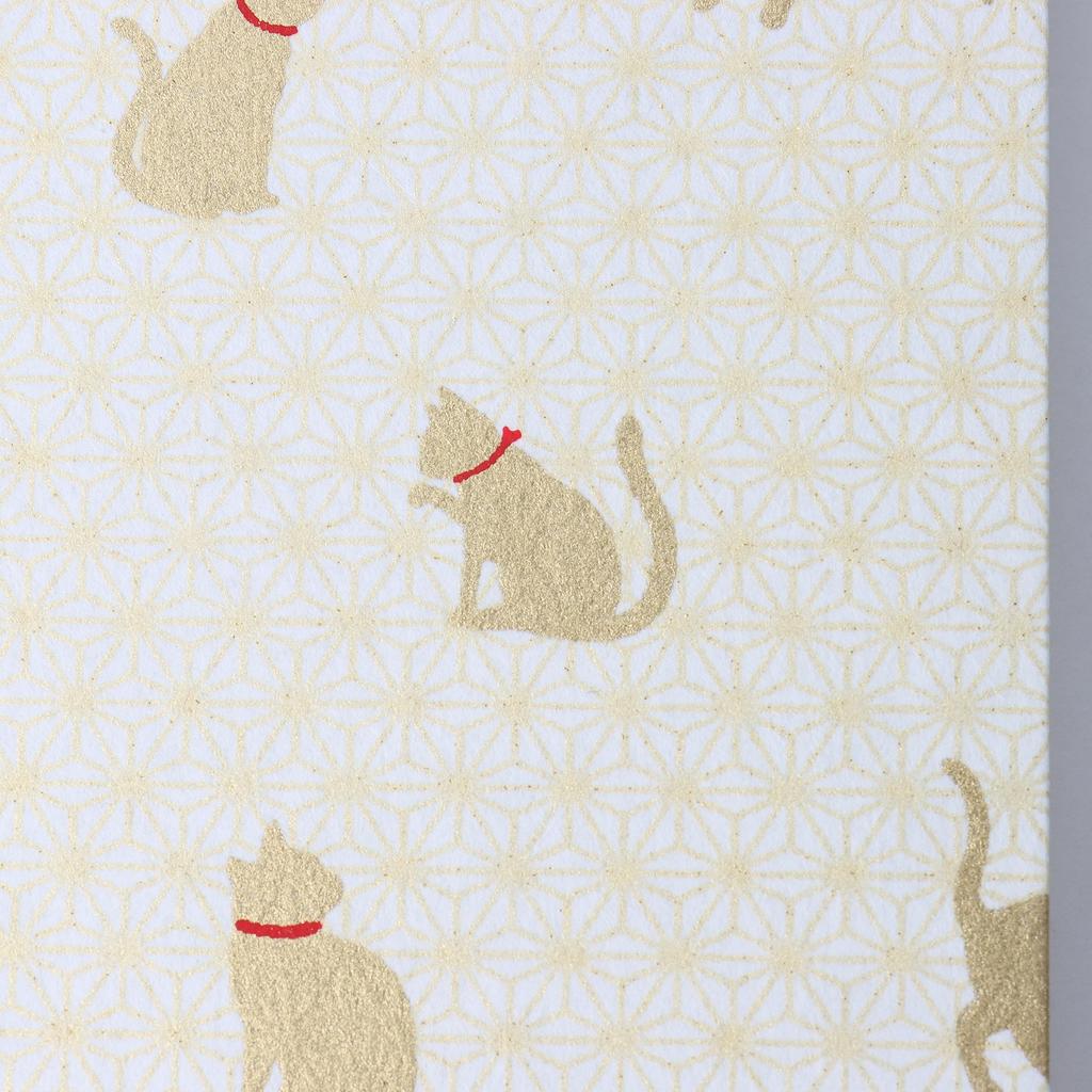 Ishikawa Paper Mino Washi Goshuincho Stamp White Cat Large Japanese Castle Stamp Hosho Cute and 12 x 18 46 Pages (Red Book) "Shira" Design,