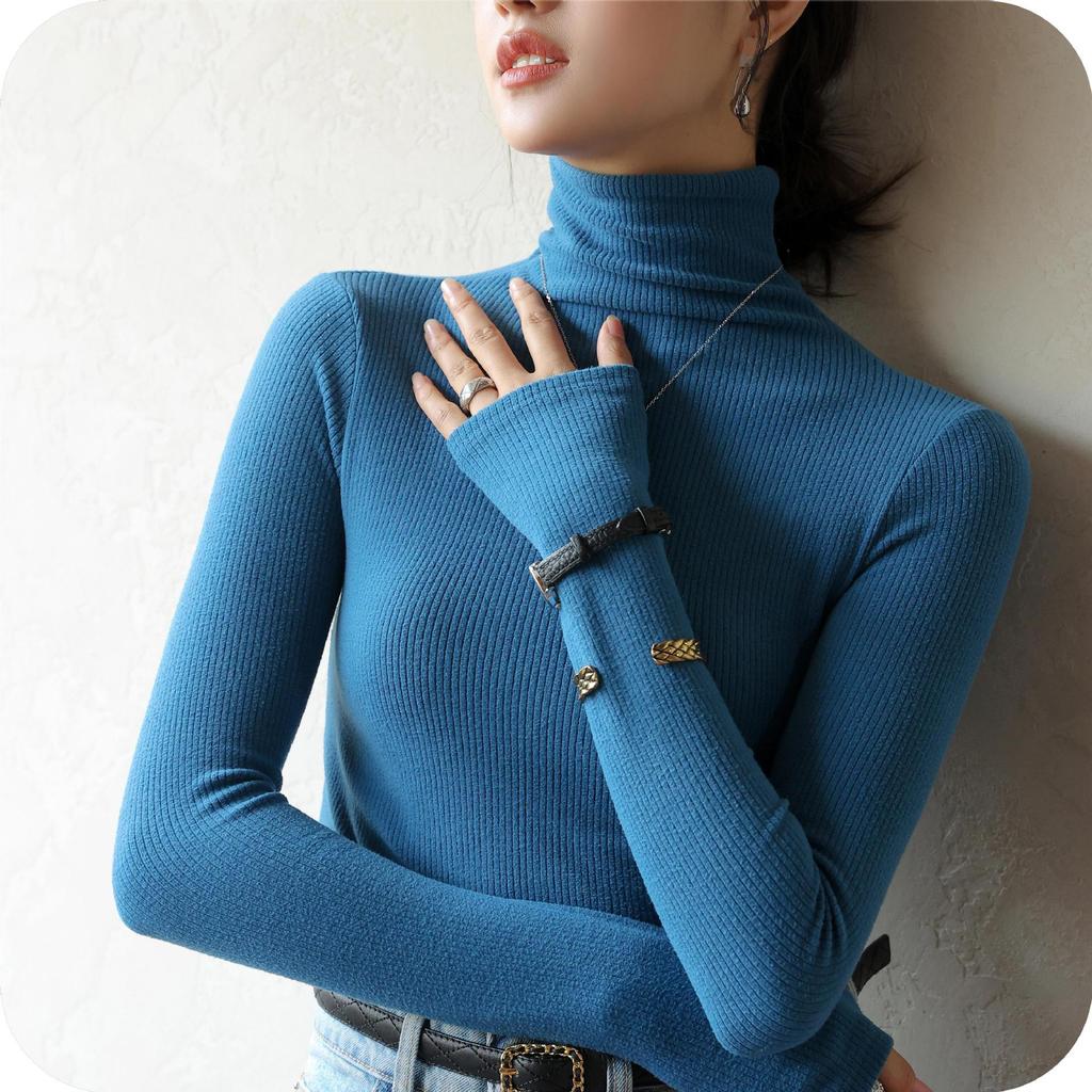 Velvet High-Neck Turtleneck Long-Sleeve Women's Shirt - Trendy Black Top for 2024 Spring, Autumn, and Winter