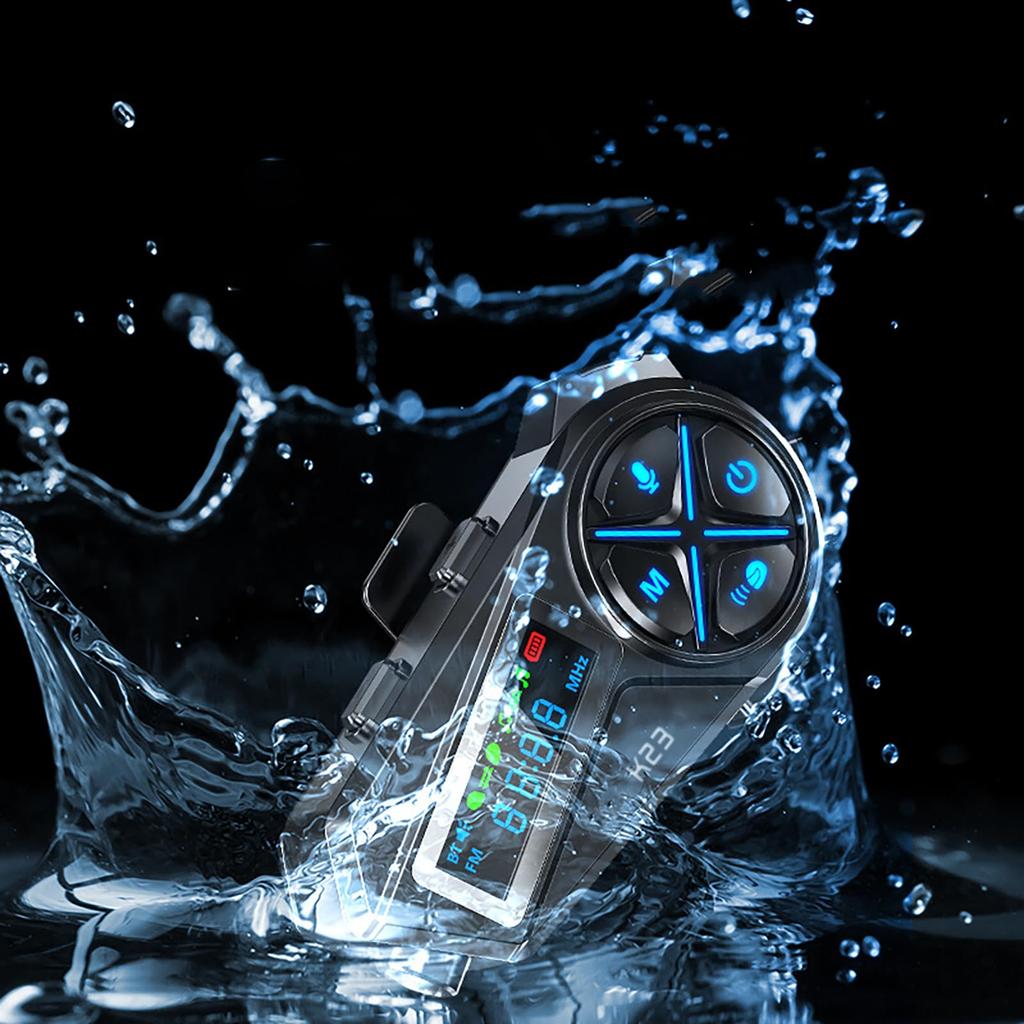 Motorcycle Intercom with OLED Display, Earphone Intercom, 3-Person Connection, 2-Person Simultaneous Talk, 1000M Communication Range, 48 Hours Continu