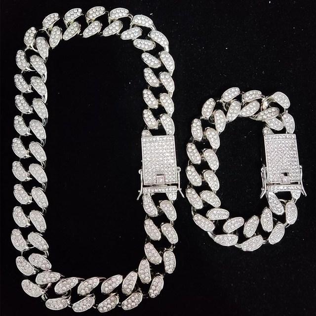 Iced Out Bling Bling Chain Necklace High Quality 20mm Width Miami Cuban Chain Hiphop Necklaces Fashion Charm Jewelry