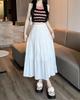 White Women's High-Waisted A-Line Midi Skirt, Slimming and Elastic Waist, Korean Style for Summer 2026