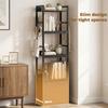 4-Tier Bookshelf, Narrow Bookcase with Drawer, 8 Hooks, Metal Frame, Black