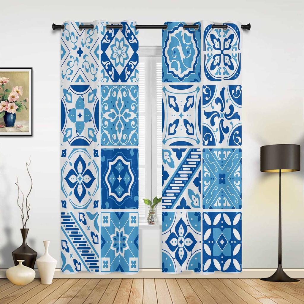 Ethnic Style Abstract Flower Curtains Bedroom Living Room Drapes Kitchen Children Window Curtain Home Decor Bohemian Polyester Washable Great Ready