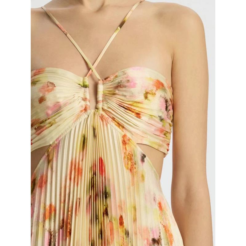 ALC Spaghetti Strap Floral Long Evening Dress - Goddess Style