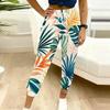 Women Plus Size Leaf Printed Jogger Pants Drawstring Waist Side Pockets Cuffed Ankle Casual Pants
