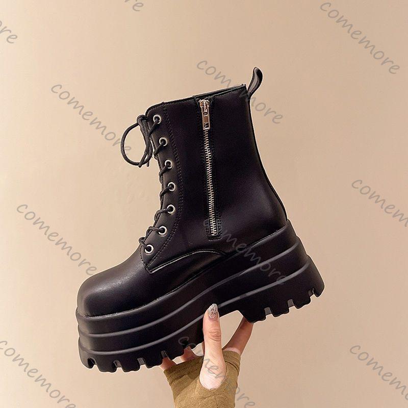Fashion Comemore Chunky Platform Black Ankle Boots Women Shoes 2025 New Spring Autumn Leather Booties Punk Thick Bottom Motorcycle Boots
