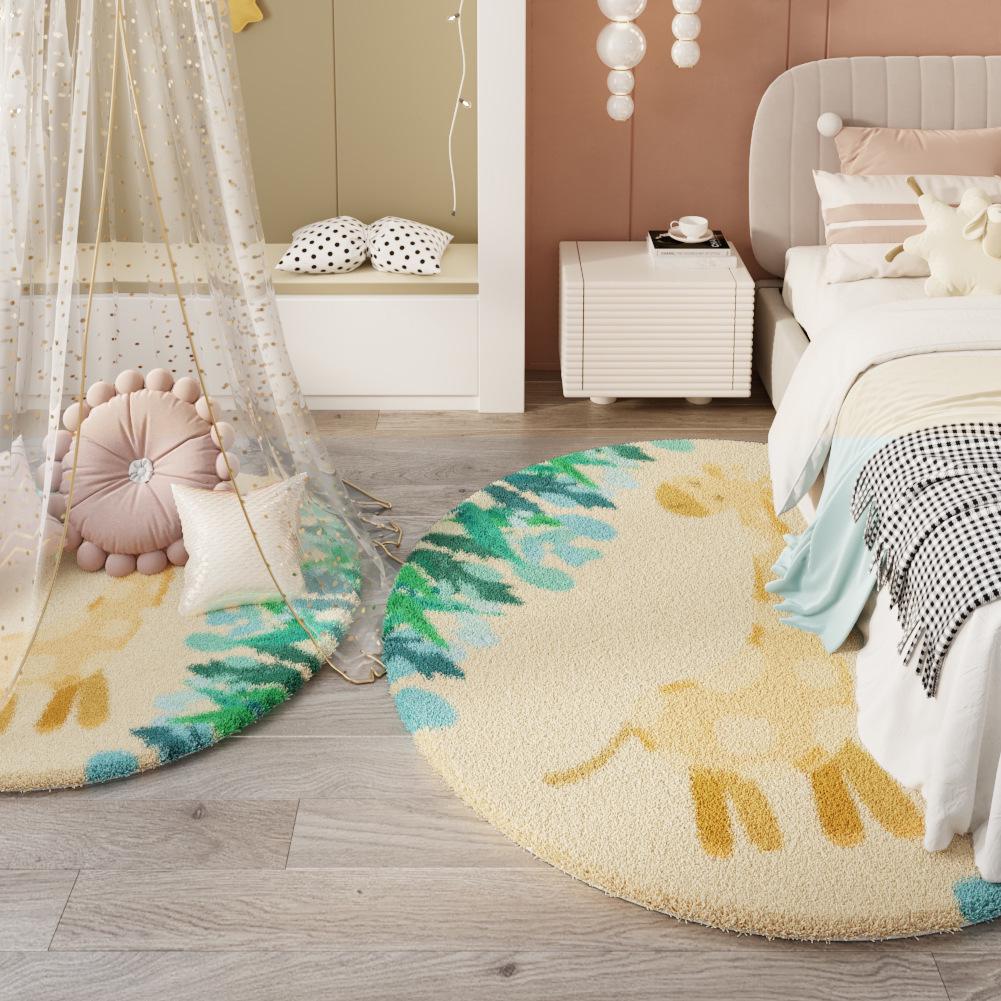 Runder Cartoon-Teppich im nordischen Stil für Wohnzimmer, Arbeitszimmer oder Schlafzimmer – Kinder-Couchtischmatte und Nachttischvorleger