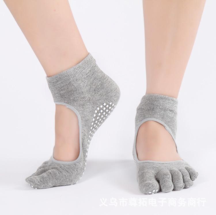 Cotton Yoga Socks, Women'S Non-Slip Backless Open-Toed Instep Professional Yoga Five-Finger Socks Yoga Socks