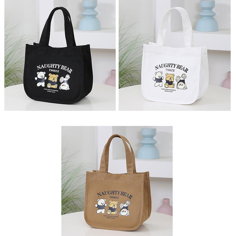 Cartoon Cute Printed Pattern Canvas Handbag Office Worker Lunch Bag Tote Bag Picnic Drink Bag Portable Outdoor Food Bags