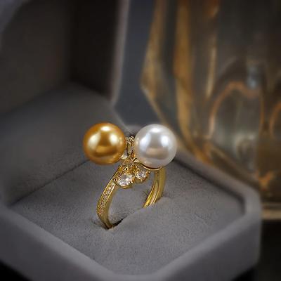 Elegante Gouden Dames Parelring Hoge Kwaliteit Damesring Verlovingssieraden Jubileumcadeau Trouwringen