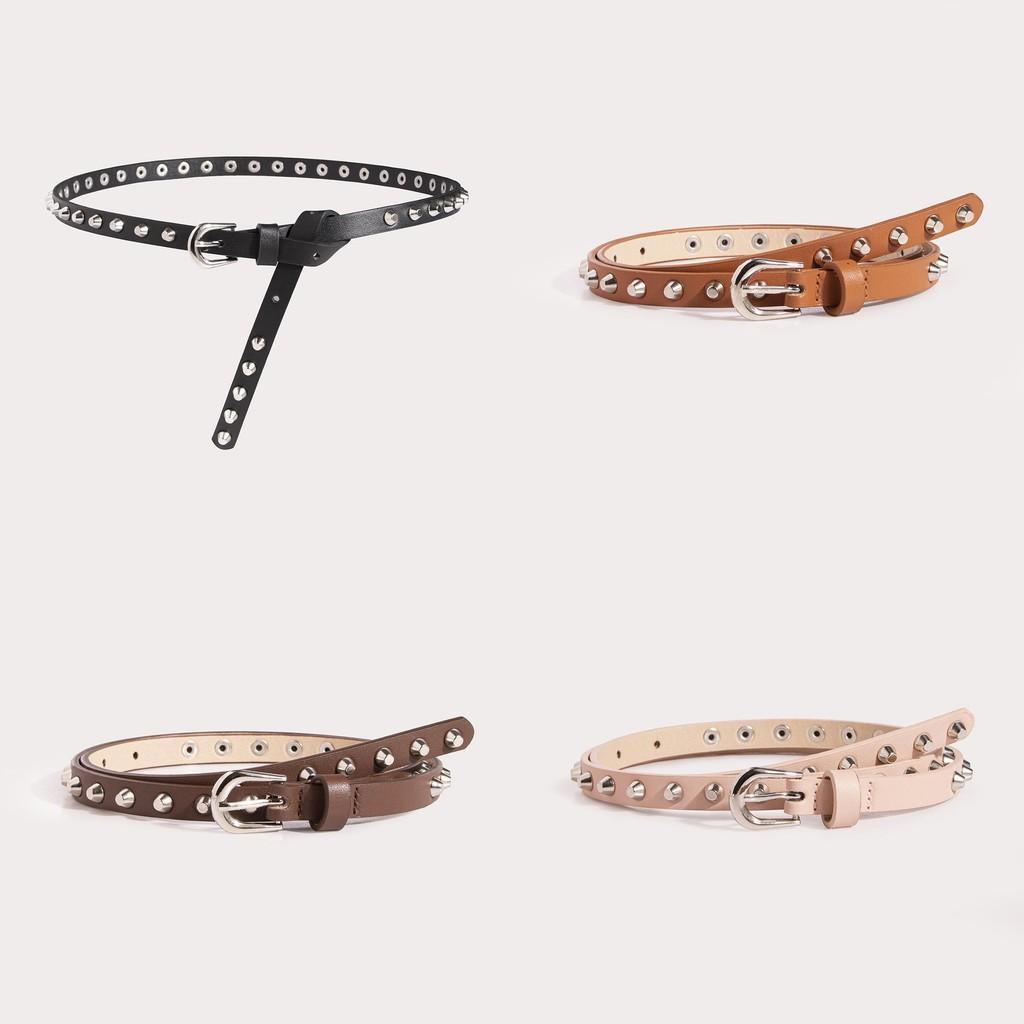 Punk Rock Female Belt With Metal Pin Closure And Dot Pattern For Casual Wear