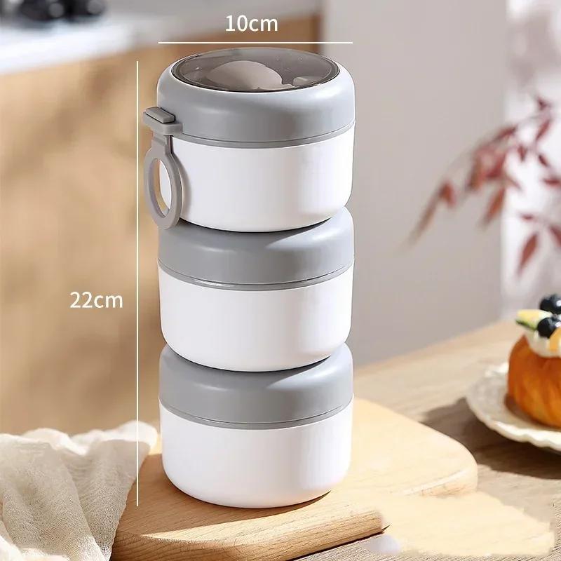 Stainless steel 3-layer Soup Cup Lunch Container Set 3 Separate Stackable Lunch Box with Spoon Food Containers for Adults Kids