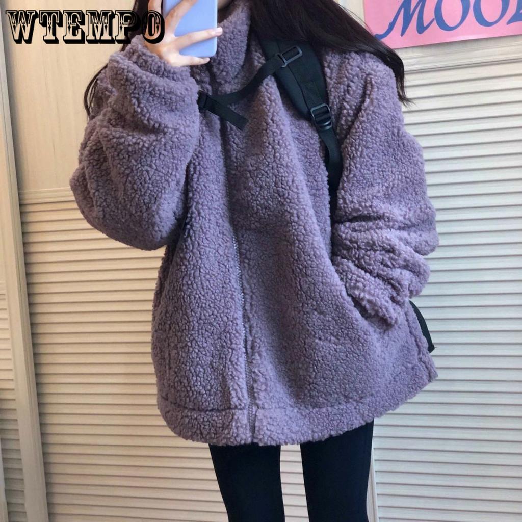 WTEMPO Zipper Pockets Stand Collar Polar Fleece Coats Women's Thick Warm Autumn Winter Large Size Cold-proof Windproof Plush Jackets