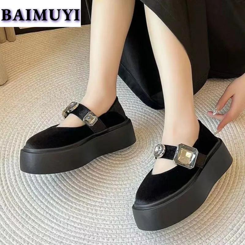Kristall Plateau Mary Janes Schuhe Damen Bling Mittelhohe Absätze Flats Wildleder Casual Sneaker 2024 Trend Pantoletten Herbst Luxus Zapatos Mujer