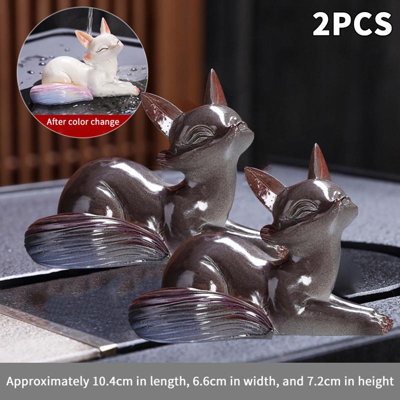 Cute Fox Color-Changing Tea Pet Ornament Creative Tea Ceremony Accessories Home Desktop Small Fox Figurines Decoration