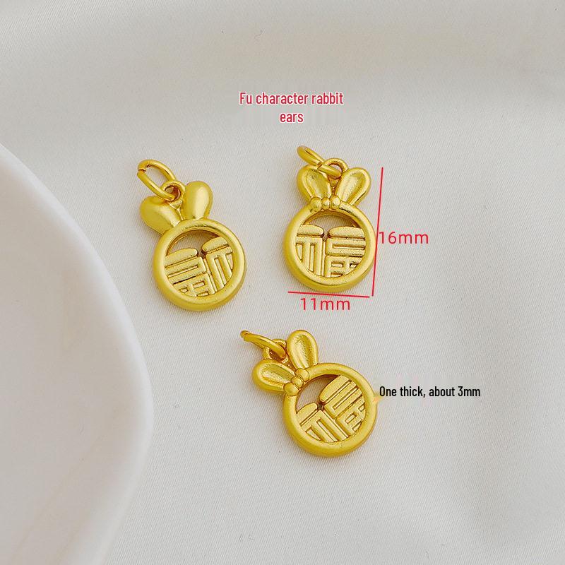 Gold-Plated Zodiac Rabbit Fu Pendant: Lucky Charm Beaded DIY Accessory