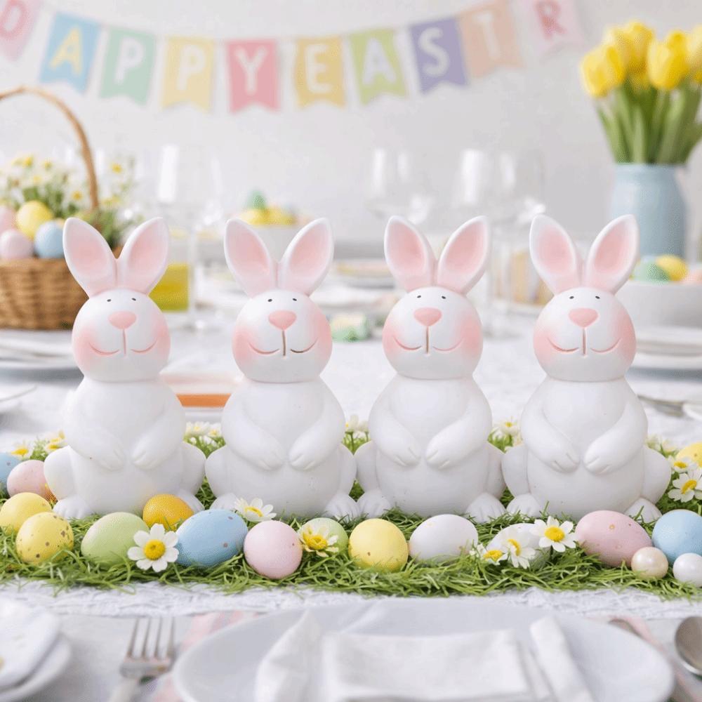 Cartoon Easter Bunny Ornament Plastic Rabbit Figurine Rabbit Statue  Easter Celebration