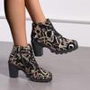 New Fashion Round Toe Women's Boots Versatile Spring and Autumn Mid-calf Side Zipper Printed Comfortable Women's Boots