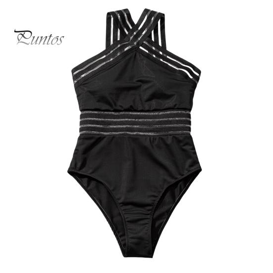 

Женский сексуальный монокини-кроссовер с лямкой на шее, цельный купальник, с открытой сеткой, с высокой талией, S-образный купальник, пляжная одежда S чёрный