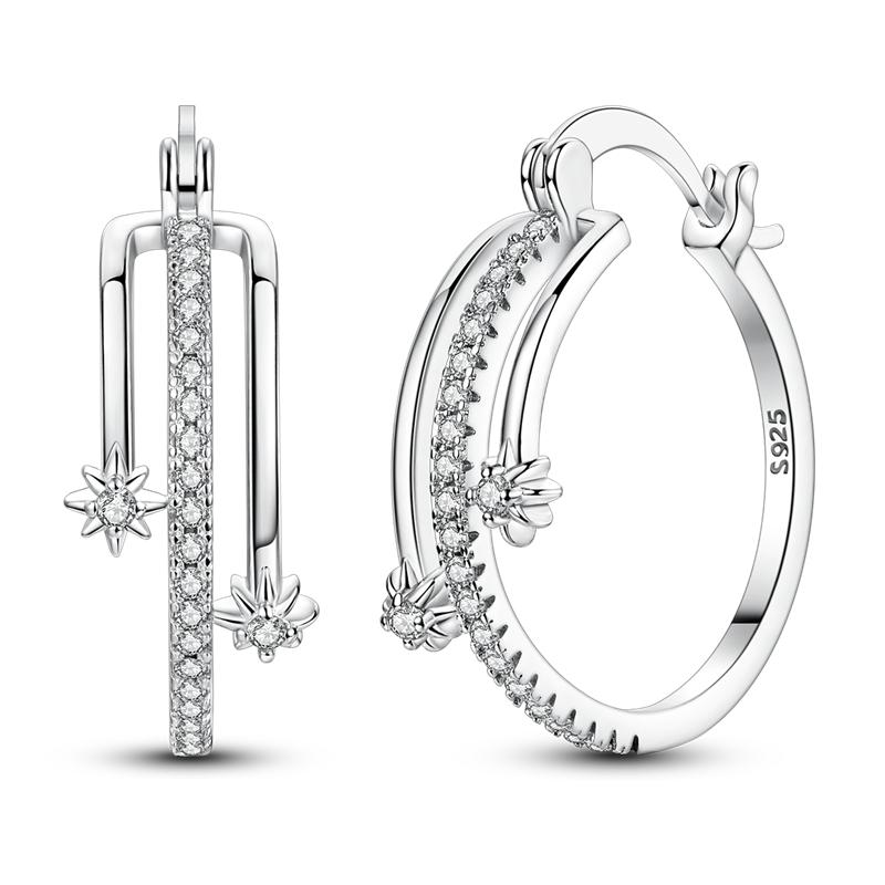 Boucles d'Oreilles Anneaux Empilés en Argent 925 Bijoux d'Oreille de Designer pour Femme Boucle d'Oreille Simple Pendientes de Luxe Bijoux de Mode