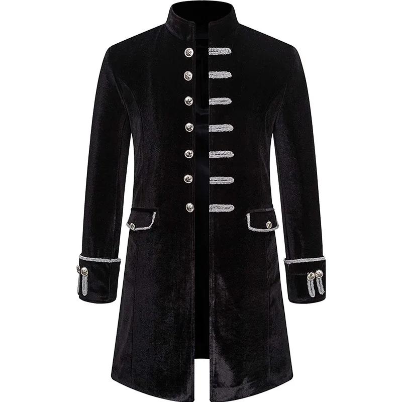 Men Steampunk Gothic Victorian Jacket Vintage Wine Red Velvet Tailcoat Medieval Frock Coat Uniform Party Halloween Costume Homme
