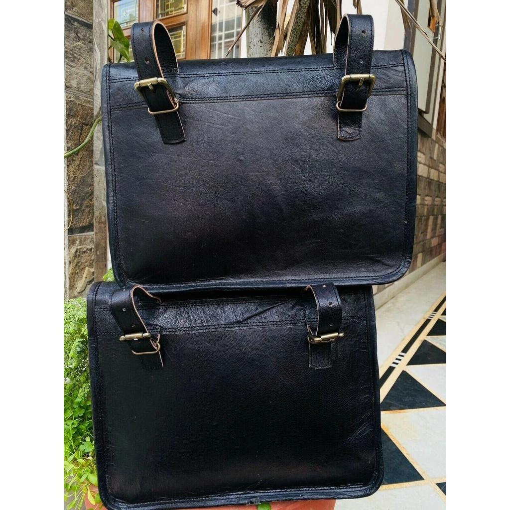 Bag Motorcycle Leather Pouch Side Handmade 2 Saddle Panniers Storage Vintage