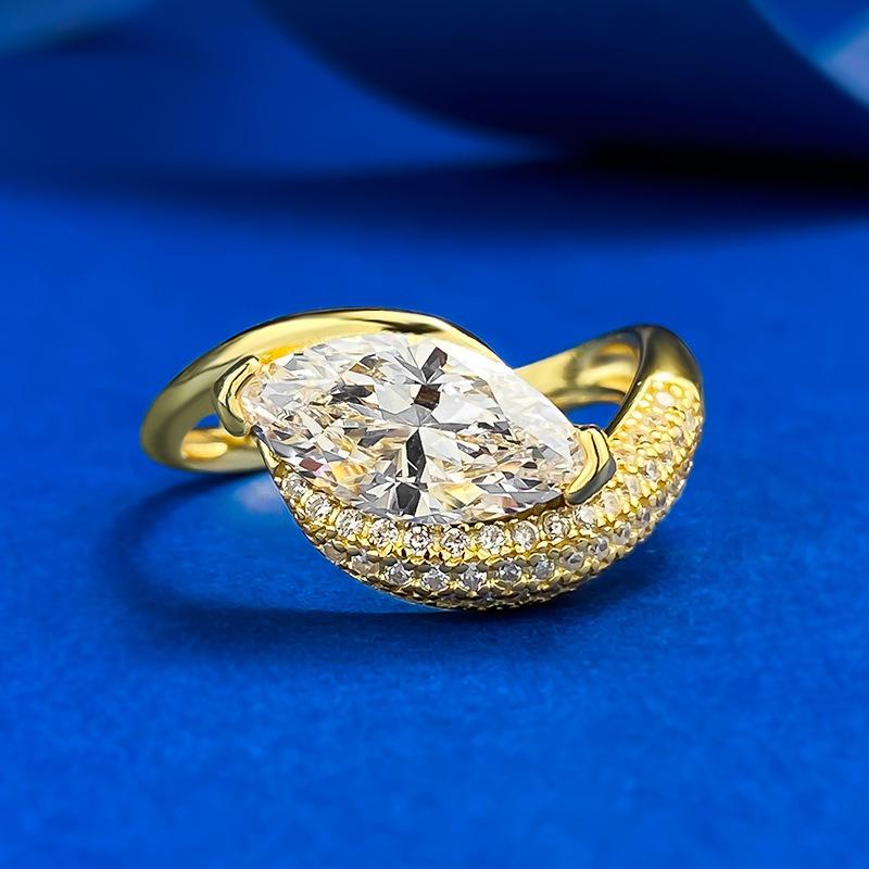 S925 Sterling Silver 6 * 12mm Horse's Eye Diamond Ring European and American Style Wedding Ring Ring Ring Female