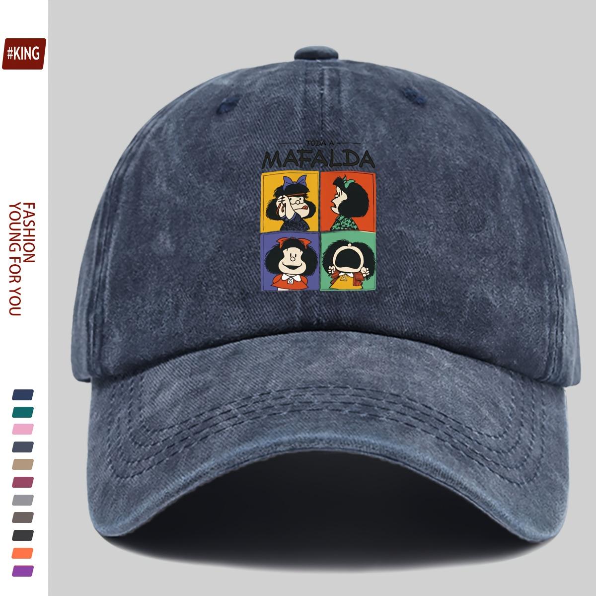 

Simple Cartoon Four-Grid Printed Washed Vintage Soft Top Sunshade Baseball Cap Unisex Versatile Baseball Cap One Size темно-синього кольору