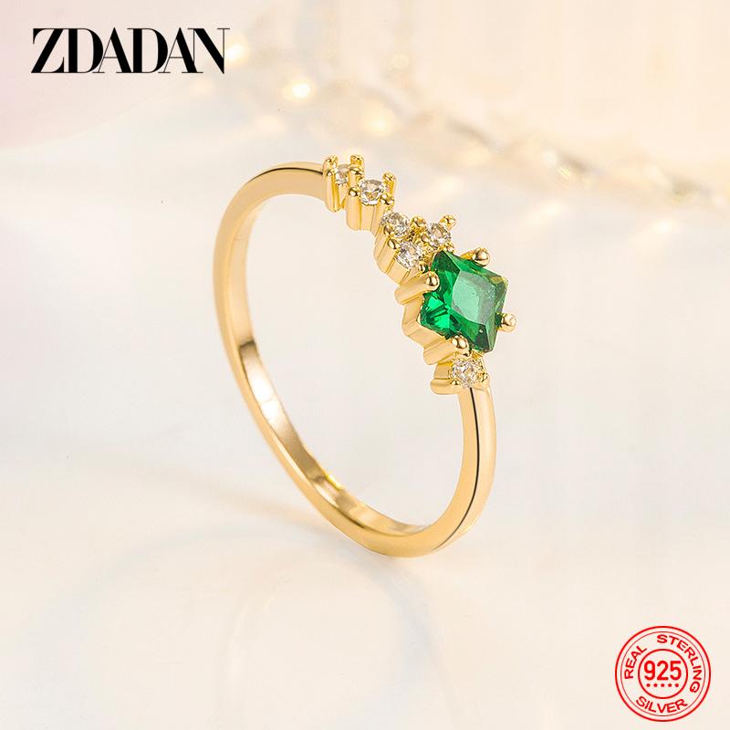 

925 Silver 14K Gold Emerald Ring for Women Wedding Jewelry 6