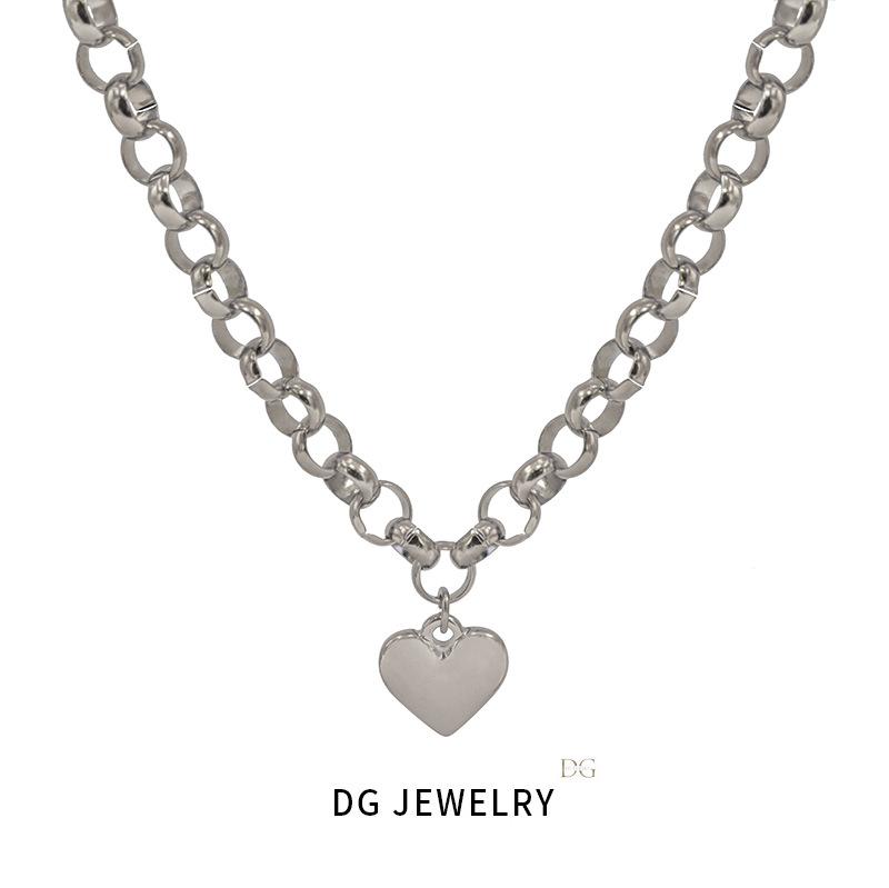 Simple And Versatile Glossy Love Pendant, Titanium Steel Bracelet Ot Buckle Necklace Set For Women