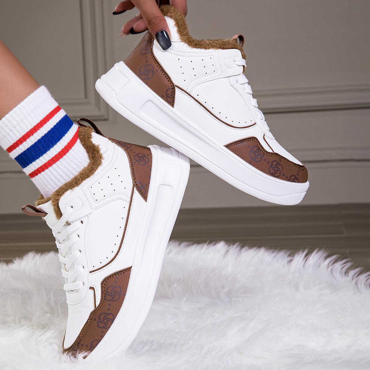 TUINANLE зимняя женская обувь теплые плюшевые кроссовки из искусственной кожи на плоской — фото 5