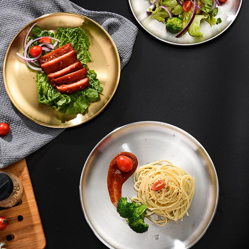 Plate Tray Dining Tray Steak Plate Korean Stainless Steel Circular Barbecue Plate