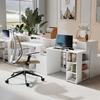 Computer desk, desk with storage, 2 drawers, open shelves and printer shelf, 137x55x92cm, white