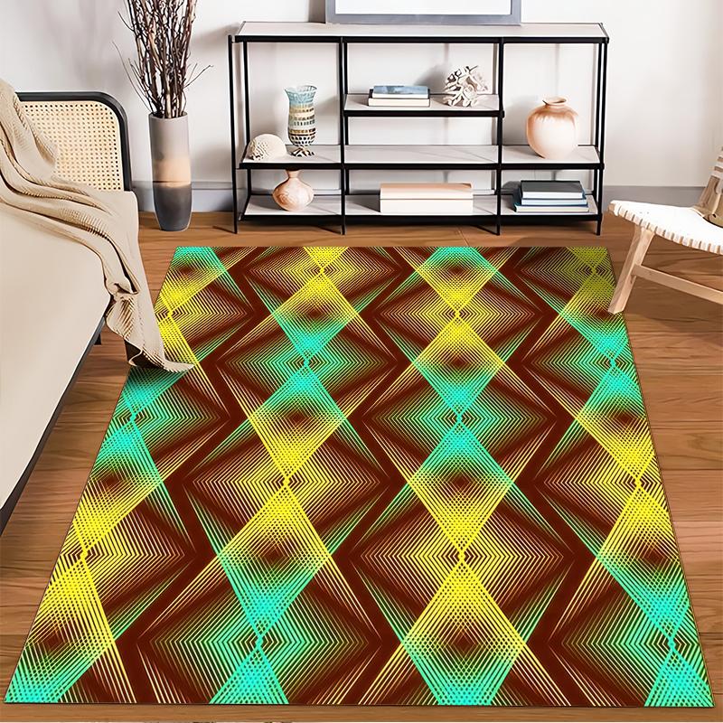 Geometric Pattern Carpet with Yellow and Blue Stripes for Modern Decor Suitable for use as an anti-slip for living room bedroom sofas