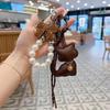 Cartoon Leather Cat Keychain Y2K Retro Braided Rope Key Holder Maillard Bag Pendant Car Keyring Hanging Decoration Gifts