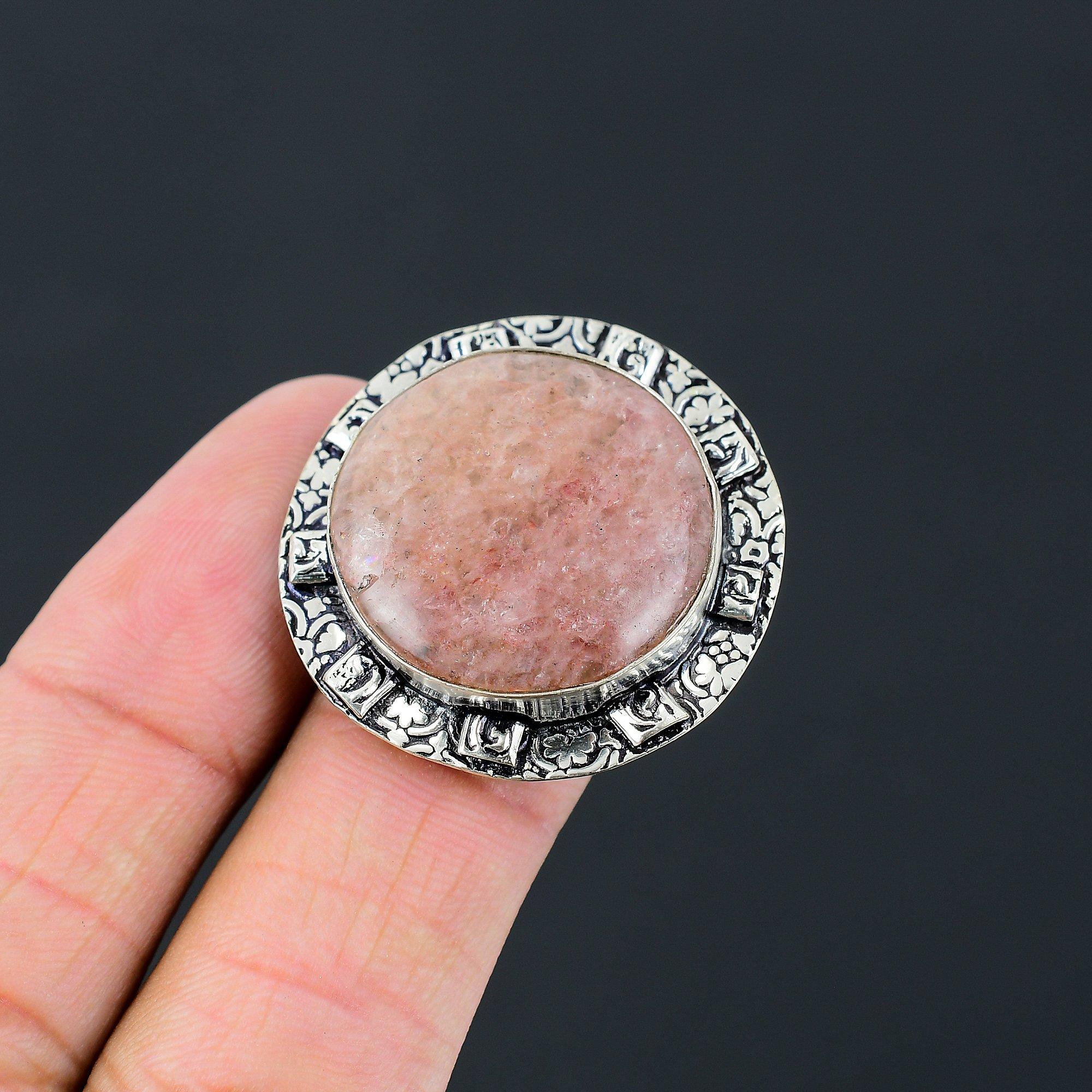 Sisters Day Sale Strawberry Quartz Stone Sterling Silver Wife Promise Ring US 8 8