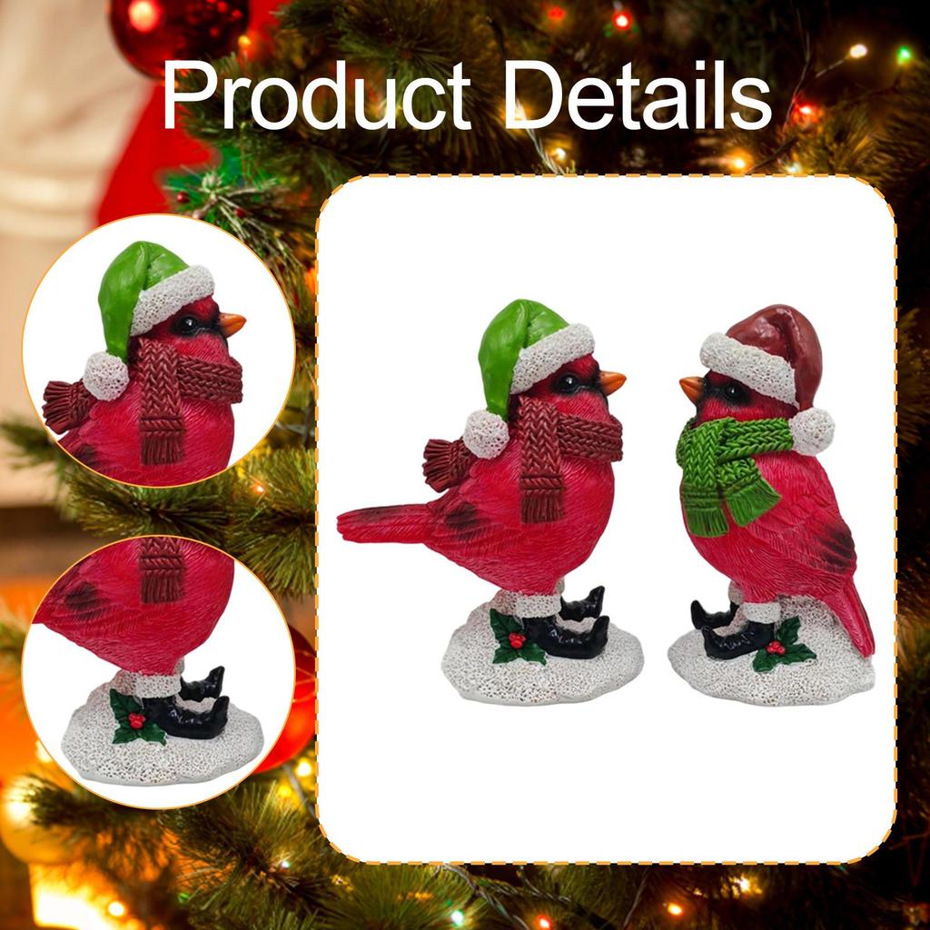 2Pcs Christmas Bird Statues Sculptures Decoration Home Decor Garden Ornament Resin Figurines for